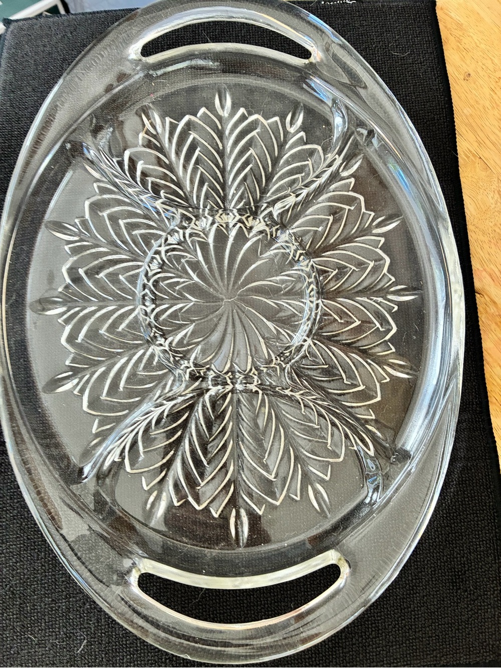 Jeanette Clear Glass divided Serving Tray with Feather Cut design